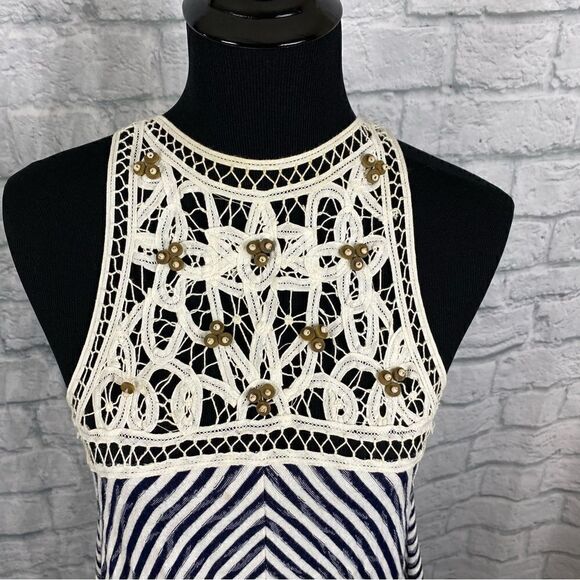 Hazel 100% cotton striped dress with lace size medium women - Picture 5 of 13